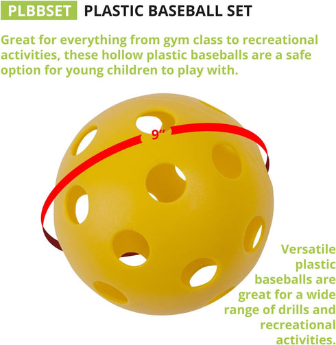 9" Champion Sports Hollow Plastic Baseballs Lightweight, Durable Practice Balls for All Ages