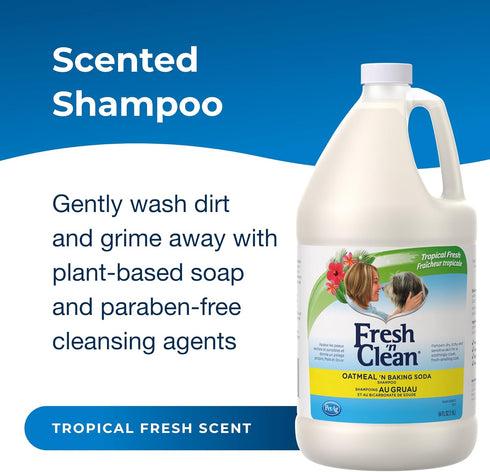 Pet-Ag Fresh ’n Clean Oatmeal ’n Baking Soda Shampoo, Tropical Fresh Scent, 64 oz, Nurtures Dry, Itchy Skin