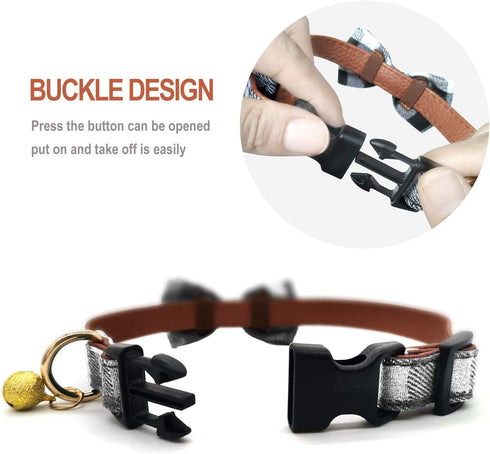 KUDES 2 Pack Adjustable Small Dog Collar Breakaway and Bandana Set with Bell, Black Plaid, S(9.8"-14")