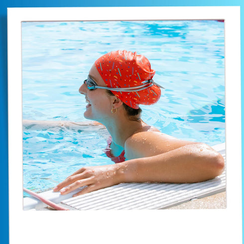 Sporti Silicone Swim Cap with Graphic Design, Non Slip Swimming Cap, Easy Wear and Removal