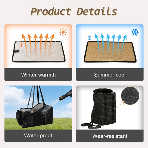 Volodya 15 lbs 2 Summer/Winter Dog Car Seat for Small/Medium Dogs Under with Replaceable Dual-Sided Cushions, Portable