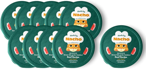 Made by Nacho Wet Cat Food - Grass-Fed, Grain-Finished Minced Beef in Bone Broth, High Protein, 2.5oz Cups (10 Pack)