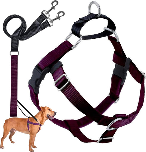 2 Hounds Design Freedom No Pull Dog Harness, Adjustable Harness & Leash Set, Fits Small to Large Dogs, Burgundy