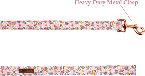 Lionheart glory Strawberries Print Dog Leash Pink Durable Dog Leashes with Comfortable Soft Handle for Small Medium and Large Spring Summer Dog Leash Girl or Boy Dogs