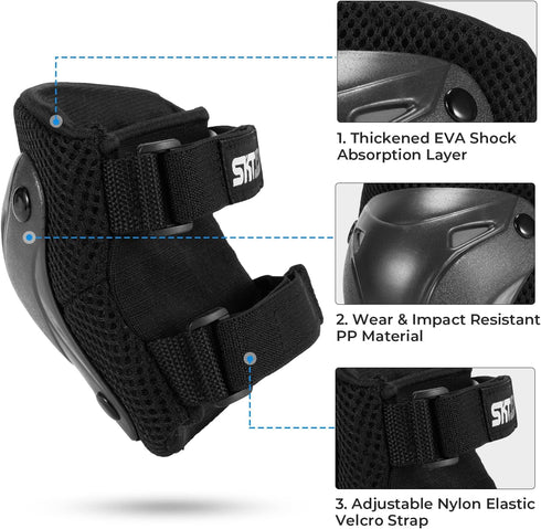 SKT HP Protective Gear Set for Adults: Knee Pads, Elbow Pads & Wrist Guards for Inline Skating, Biking, Skateboarding