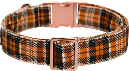 Lionet Paws Boy Dog Collar, Comfortable Adjustable Cute Orange Black Grid Collar for Male Dogs, Neck 10-16 inches