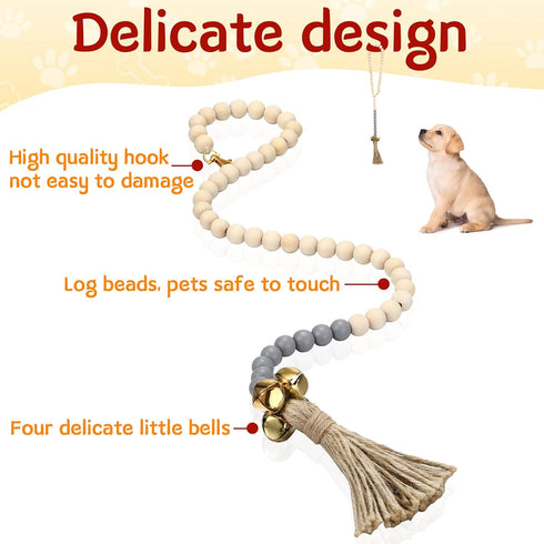3 Jexine Pcs Dog Bell for Door Potty Training Adjustable Wooden Beads Hanging Dog Door Bells for Puppy Training