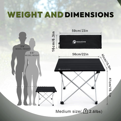 MellowCamp Camping Side Table, Ultralight Aluminum Folding Table, Small Compact Portable Ideal for Beach, Outdoor