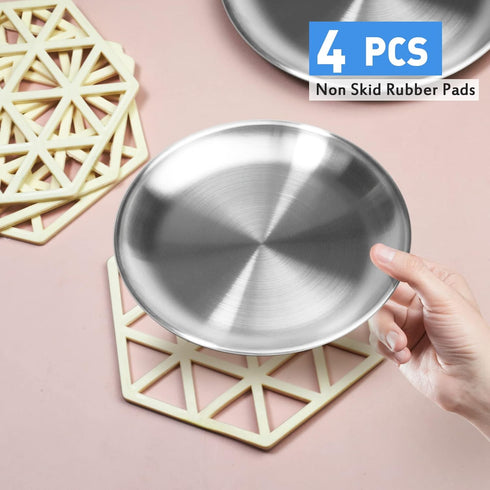 Stainless Steel Flat Style Cat Dishes for Food and Water, 4 Sets for Small Pets