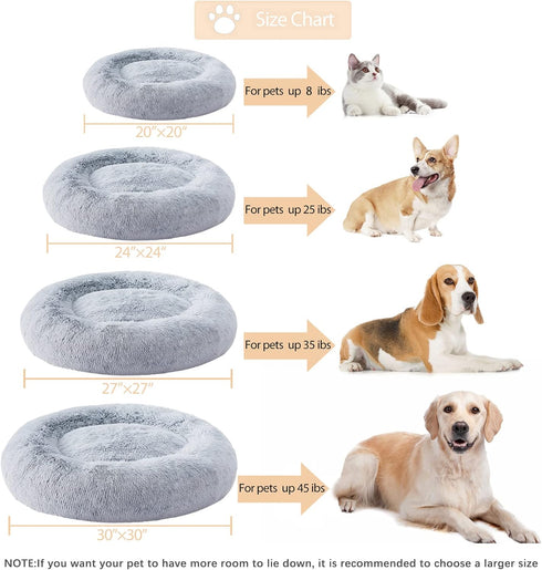 Calming Dog Bed & Cat Bed by WNPETHOME, Anti-Anxiety Donut Bed, Fluffy Faux Fur Cushion for Small Dogs and Cats