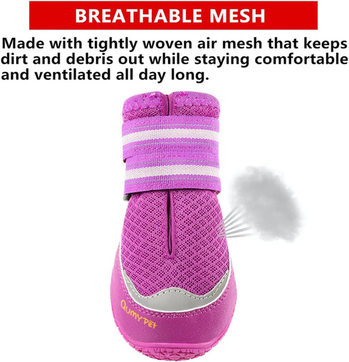 QUMY 4PCS Dog Boots for Large Dogs, Breathable Nonslip Paw Protectors for Hot Pavement, Purple Size 2