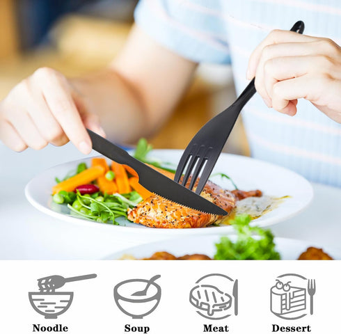 Reusable Utensil Set with Case, 2 Sets Large Portable Plastic Spoons, Forks, and Knives for Kids and Adults (Blue,