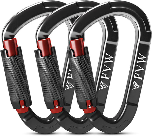 FVW Auto Locking Rock Climbing Carabiner Clips, UIAA Certified 25KN Heavy Duty Caribeaners for Rappelling, Swing,
