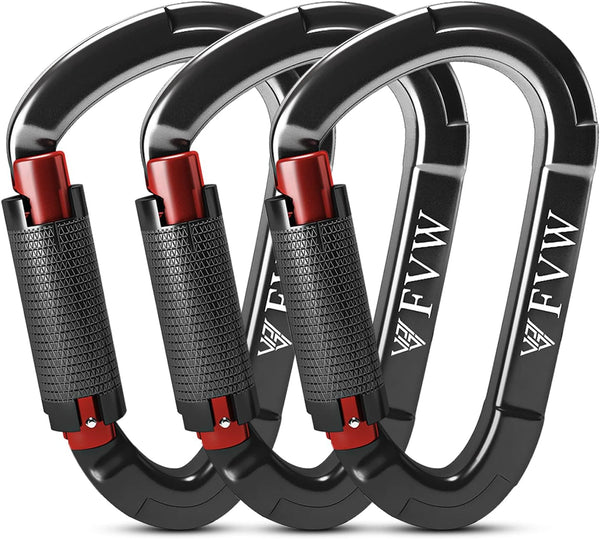 FVW Auto Locking Rock Climbing Carabiner Clips, UIAA Certified 25KN Heavy Duty Caribeaners for Rappelling, Swing,