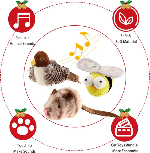 Gigwi Interactive Cat Toys, Animal Sound Bird/Mouse/Bee Interactive Squeaking Toys for Cats