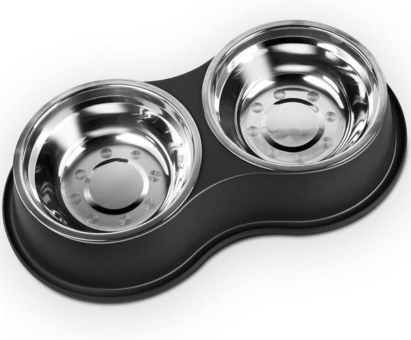 Large Stainless Steel Dog Bowls Set with No-Slip Base, Raised Edges for No Spill, for Small to Large Pets