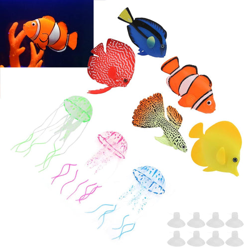 8Pcs Luminous Aquarium Decorations, Glowing Fish Artificial Aquarium Decor Floating Jellyfish Ornament
