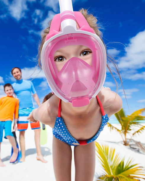 W WSTOO Kids Full Face Snorkel Mask with Dry Top Safe Breathing System, 180 Degree Panoramic View Snorkeling Gear