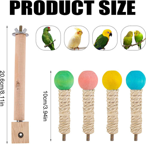 Gosknor 360 Bird Stand Perch Toy, Premium Wooden Interactive Spinning Parakeet Toys Degree Free Rotation Practical Bird