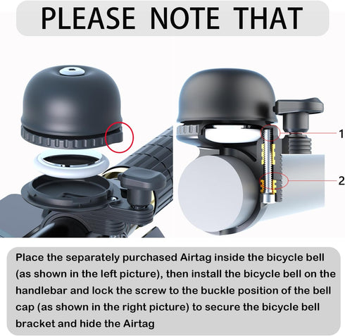 Bike Bell for Apple AirTag | Hidden Bike Holder GPS Tracker Bike Bell Anti-Theft | Bike Bells for Adults Kids | Loud