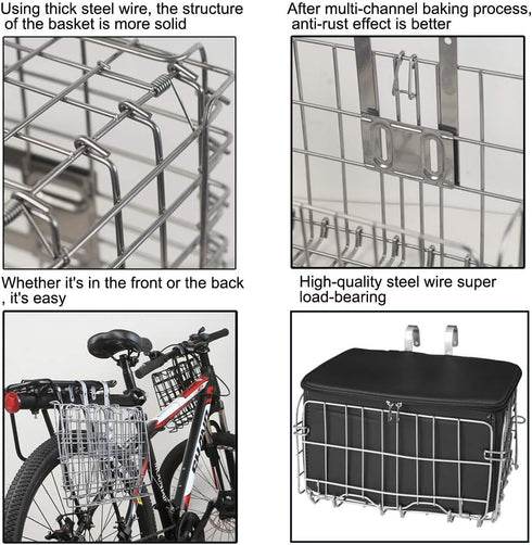 GLE2016 Folding Bike Front Basket, Rust Proof, Detachable, Easy Installation for Mountain Bike