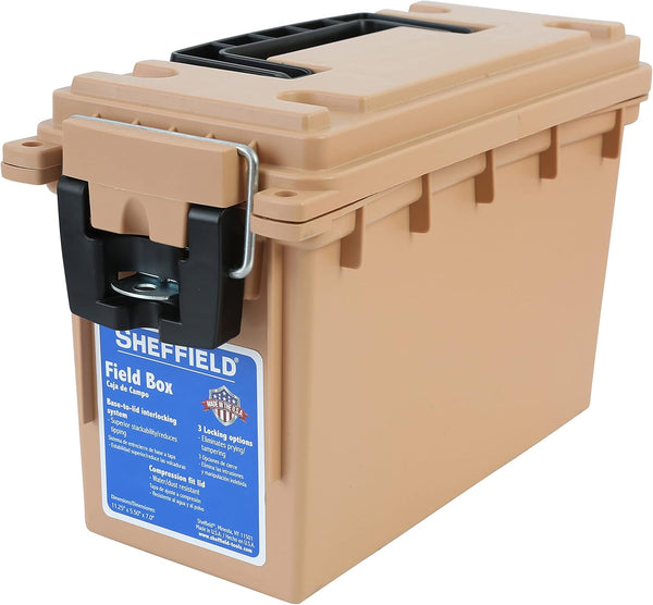 Sheffield 12627 Field Box, Water Resistant Ammo Storage Box, Tamper-Proof Locking Ammo Can, Stackable, Made in the