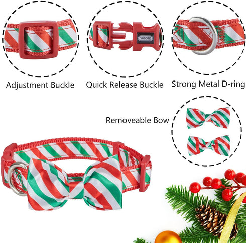 Christmas Dog Collar with Detachable Bow Tie, Adjustable for Large Dogs, Neck 16"-25"
