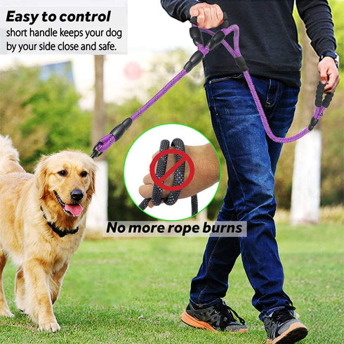 Dog Leash, 5 FT Heavy Duty Double Handle with Comfortable Padded and Reflective Rope for Small, Medium, Large Dogs