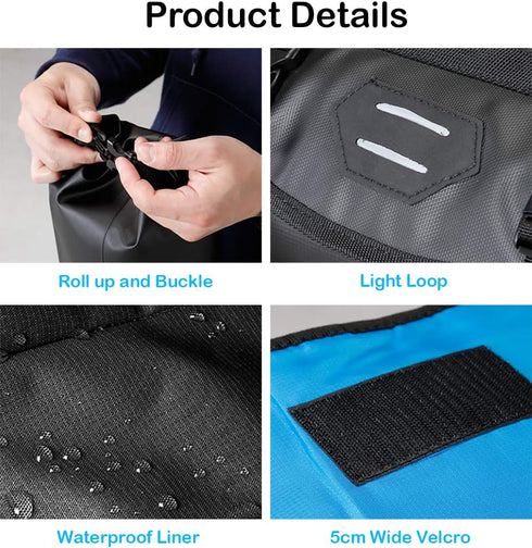 Roswheel Attack Series 111369 Waterproof Adjustable Capacity Bike Handlebar Bag with Detachable Dry Pack, Black