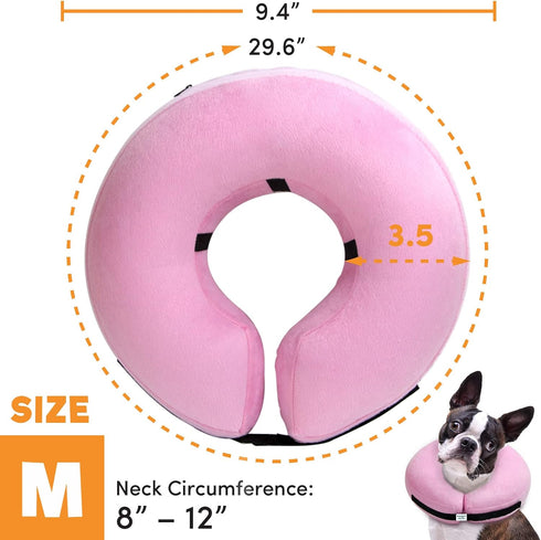 BENCMATE Inflatable Collar for Dogs and Cats - Soft Recovery E-Collar, Medium, Pink, Does Not Block Vision