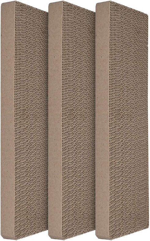 Navaris Cat Scratching Board Set - Narrow Cardboard Scratch Boards for Small and Large Cats, Set of 3