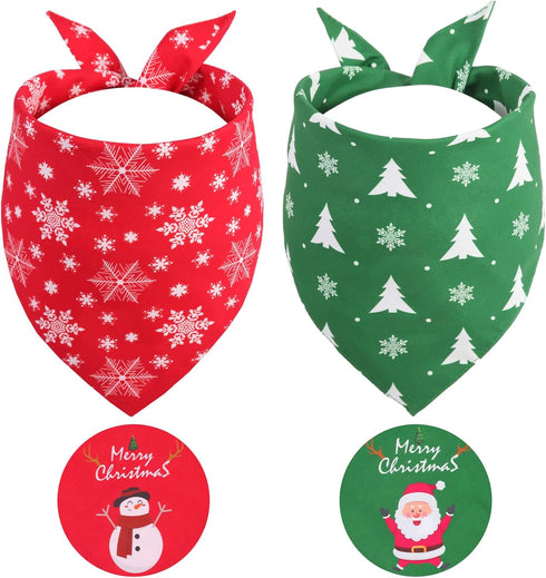 Christmas Dog Bandanas XLarge 2PCS, for Dog, Triangle Reversible Holiday Bandana for