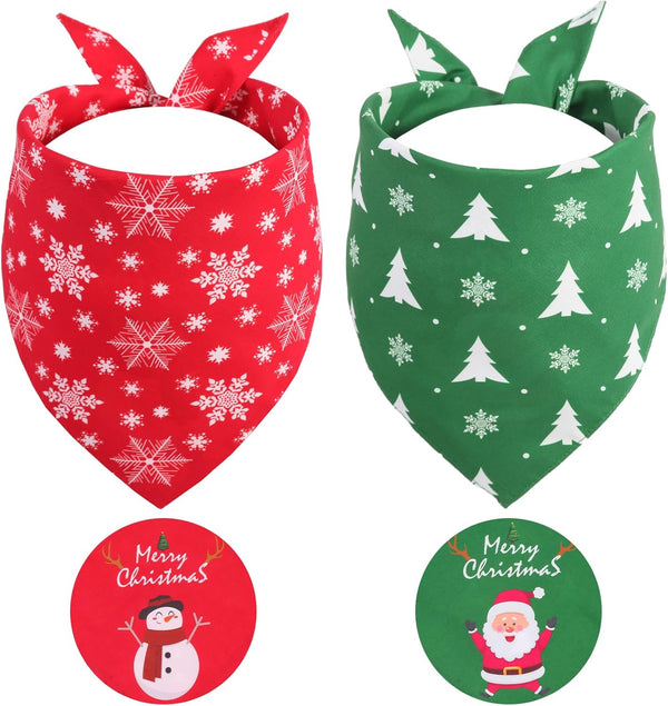 Christmas Dog Bandanas XLarge 2PCS, for Dog, Triangle Reversible Holiday Bandana for