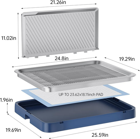 KOLA PANDA Wall,25.59"X19.69" Indoor Dog Potty Tray with High Pee Pad Holder,Dogs Litter Box,Mesh Training Toilet
