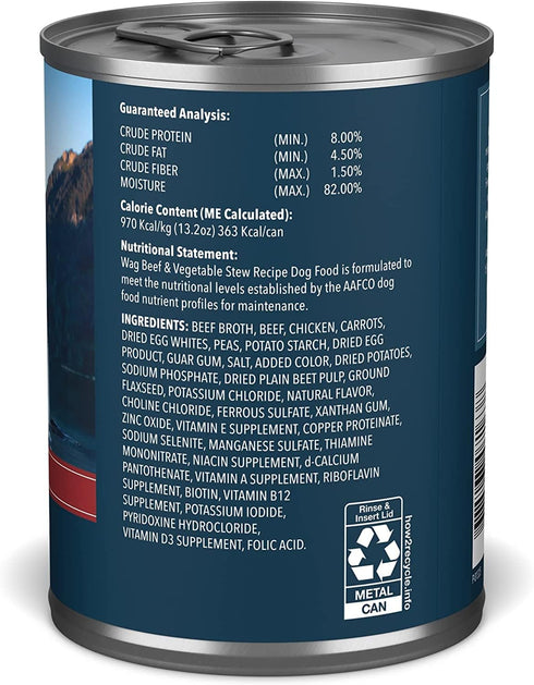 13.2 oz (Pack 12) Amazon Brand - Wag Stew Canned Dog Food, Beef & Vegetable Recipe, Can