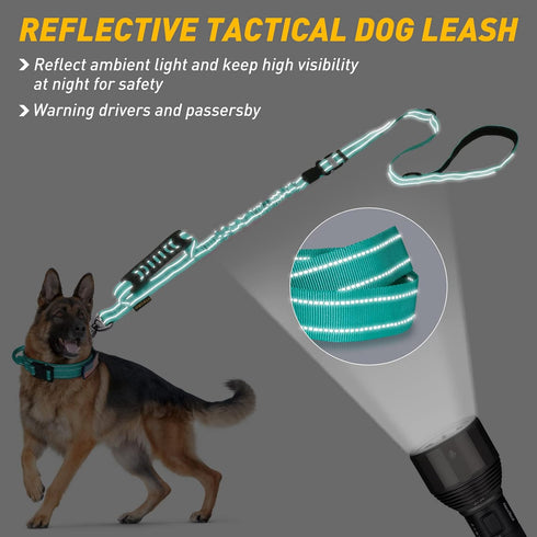 Reflective Heavy Duty Dog Leash with Car Seat Belt and Padded Handle, Tactical No Pull Leash for Large Medium Dogs,