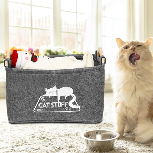 Vumdua Cat Toy Box, Cat Toy Storage Basket with Handles, Felt Pet Toy Basket Pet Supplies Storage Bin, Perfect