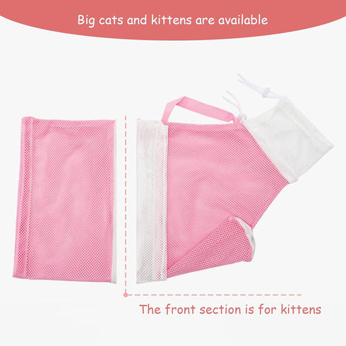 2Pcs Cat Bathing Bag, Adjustable Cat Grooming Restraint Bag for Bathing (Gray & Pink)