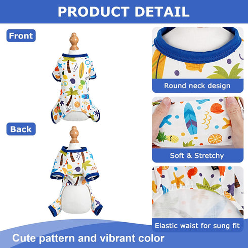Dog Pajamas Pjs for Spring Summer - Soft Stretchy Onesies for Small Dogs, Cat Pet Jammies Outfit