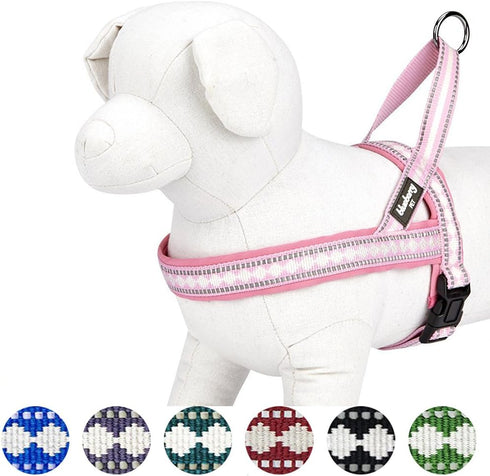 Blueberry Pet 4 Colors Soft & Comfy Reflective Jacquard Padded Dog Harness, Adjustable, Pink, Large, Chest Girth 30" -