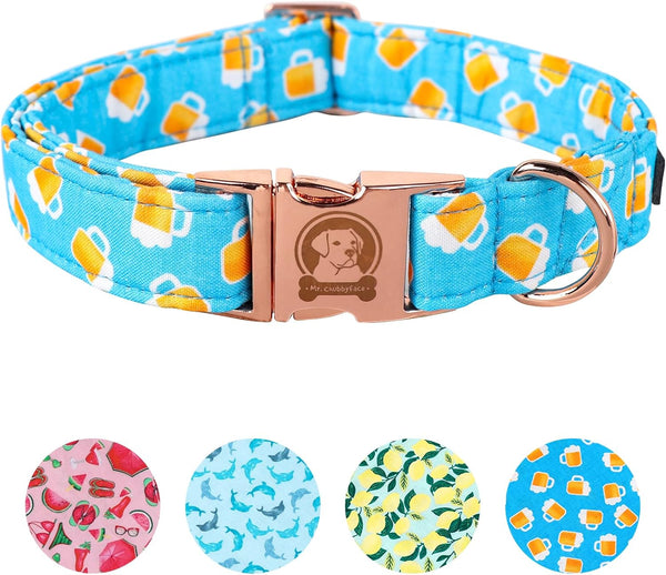MR. CHUBBYFACE Spring Summer Dog Collar, Cute Blue Beer Collar for Small Medium Large Dogs