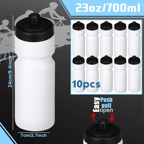 Sunnyray 10 Pcs Reusable Sports Water Bottle - 23 oz Blank Plastic Bottles with Pull Top Cap for Kids & Adults