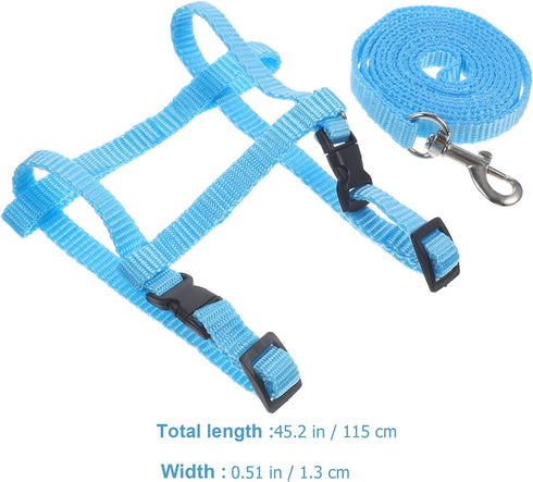 Adjustable Pet Rabbit Harness - Nylon Bunny Harness and Leash for Walking, Running, Outdoor (Blue) Medium
