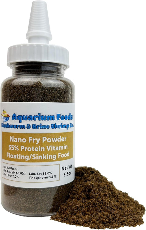 Aquatic Foods Inc. Nano Fry Powder, 55% Protein Vitamin Rich Floating/Slow Sinking Powdered Fry Growth