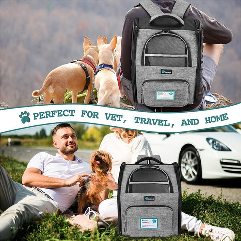 PetAmi Dog Backpack Carrier for Small Large Cats, Airline Approved, Ventilated Hiking Bag, Up to 18lbs, Grey