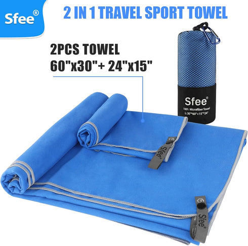 2 Pack Backpacking, Sfee Microfiber Travel Towel, Quick Dry Beach CampingTowel Super Absorbent Compact Lightweight