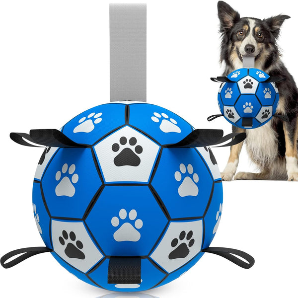 Dog Ropes Toys Soccer Ball with Straps - Interactive Tug of War Toy, Durable Water Toy for Medium & Large Dogs - Blue &