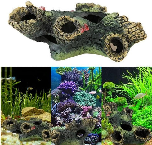 Log Resin Tree Trunk Ornament, Hollow Decoration for Fish Tank, Betta Fish Hollow Wood Accessories