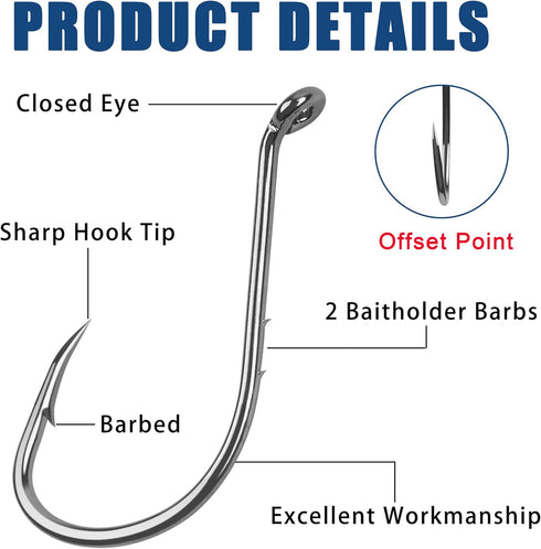 Octopus Baitholder Fishing Hooks Kit, Barbed Offset Circle Hooks Set for Freshwater & Saltwater Fishing