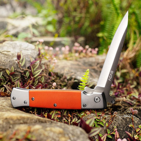 GVDV Folding Pocket Knife, 7Cr17 Stainless Steel EDC Knife with G10 Handle, Safety Liner-Lock, Orange